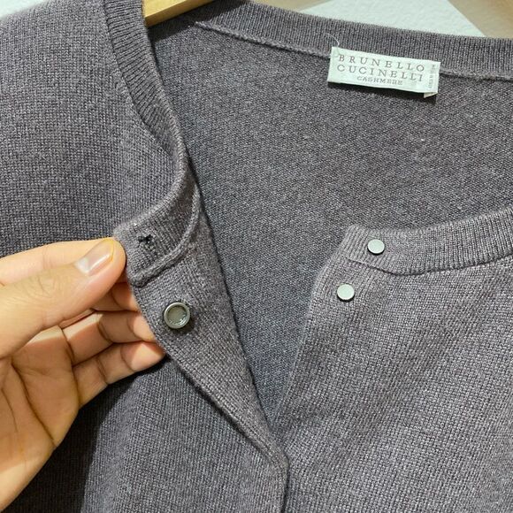 Brunello Cucinelli 100% Cashmere Colorblock 3/4 Sleeve Cardigan - Picture 9 of 9